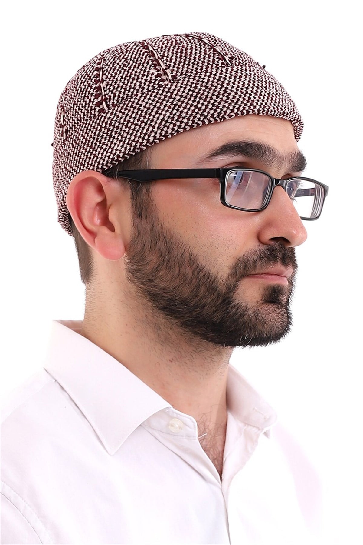 Bordo Katlamalı Çift Renk Kışlık Kadife Takke