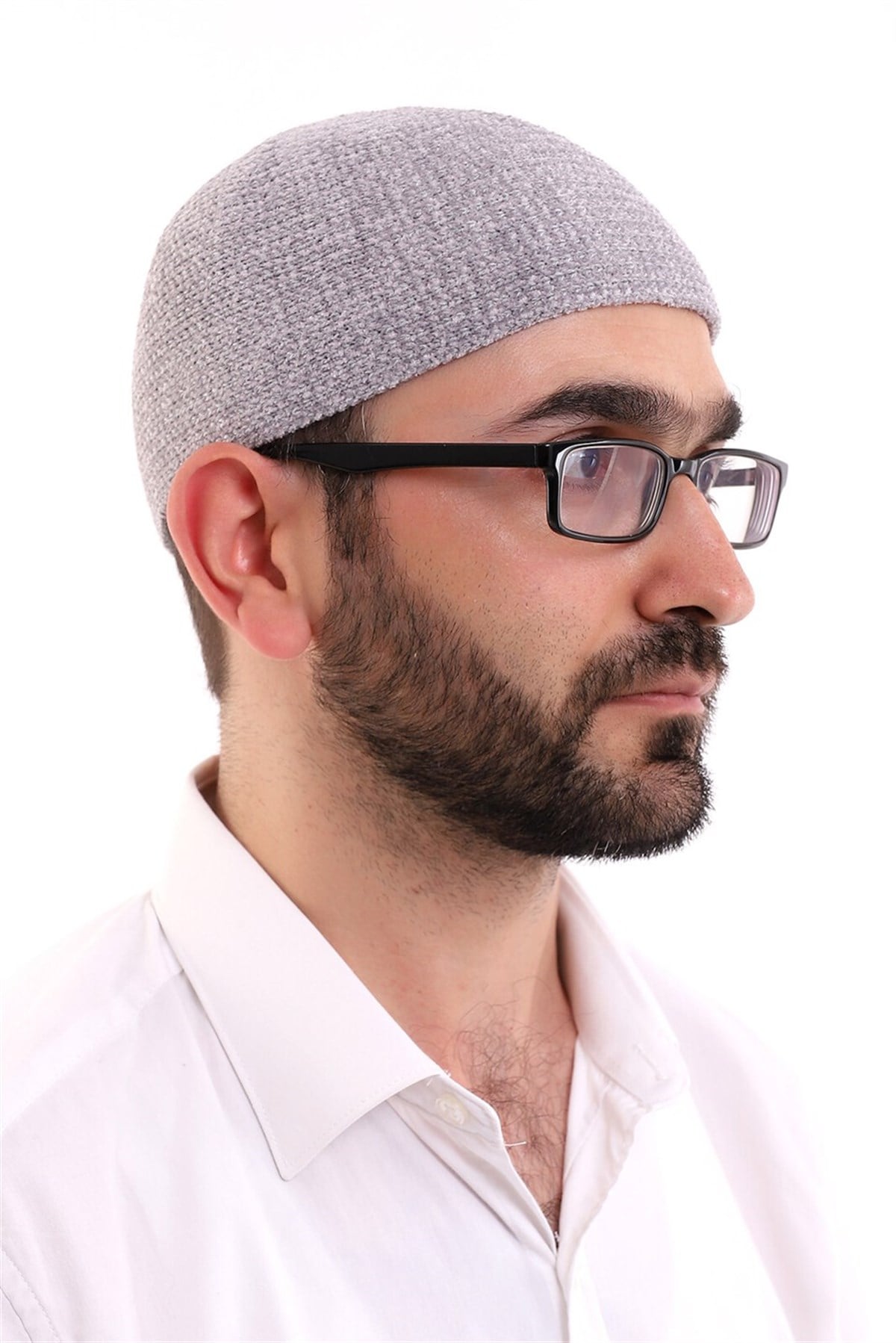 Kışlık Kadife Takke Düz Desen - Gri