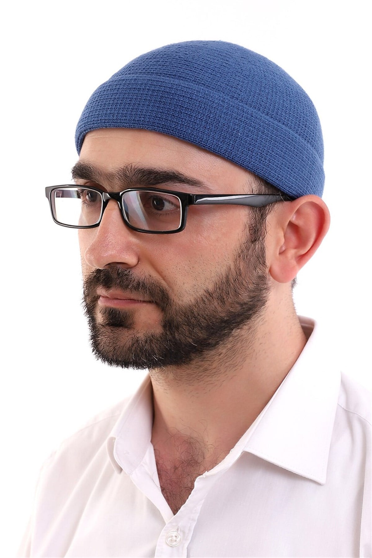 Mavi Katlamalı Sade Desen Kışlık Orlon Takke Şapka