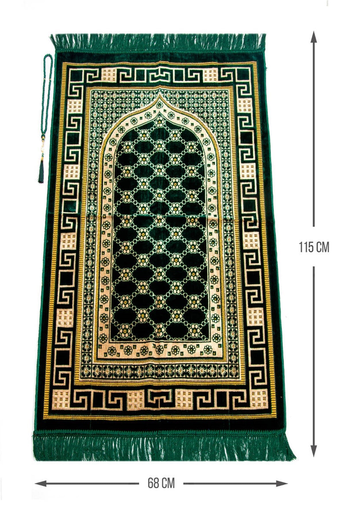 Lüks Kadife Şipinger Seccade  Tesbih Hediyeli Yeşil