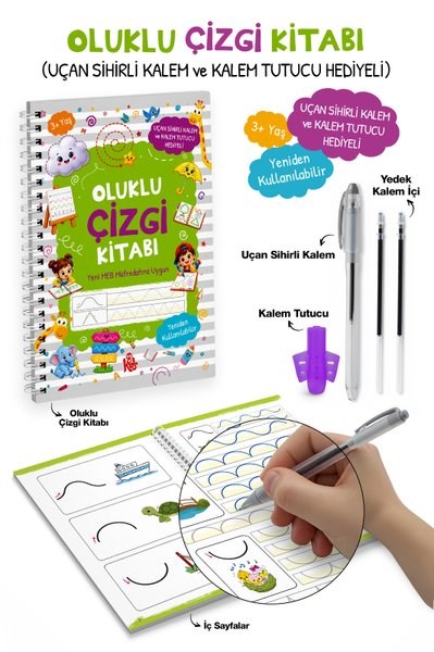 KolektifEgitim Etkinlik KitaplariOluklu Çizgi Kitabı - Uçan Sihirli Kalem ve Kalem Tutucu Hediyeli 3+ Yaş