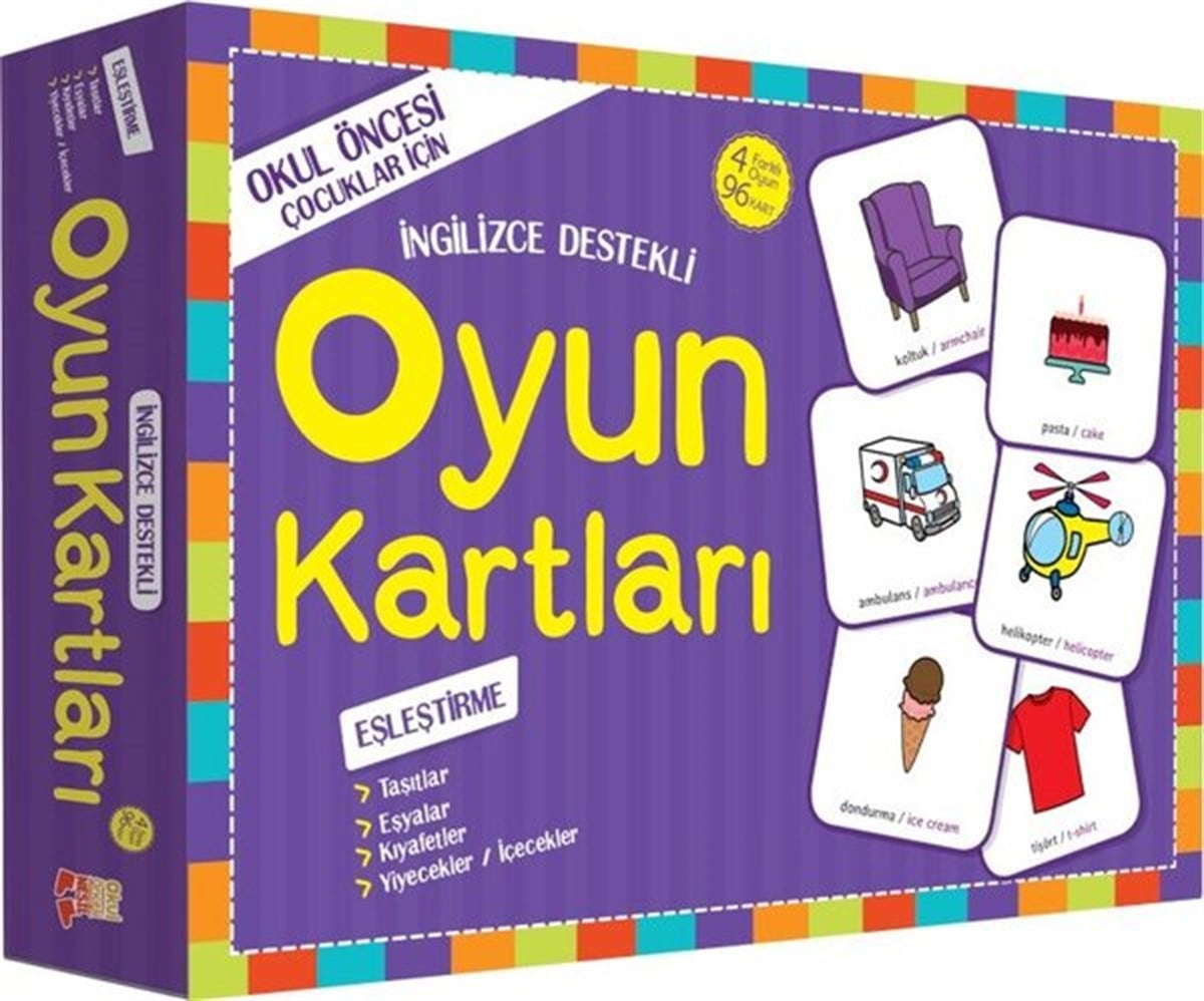 Köln KütüphaneEgitim Etkinlik KitaplariOyun Kartları - Eşleştirme: Taşıtlar Eşyalar Kıyafetler Yiyecekler-İçecekler-İngilizce Destekli