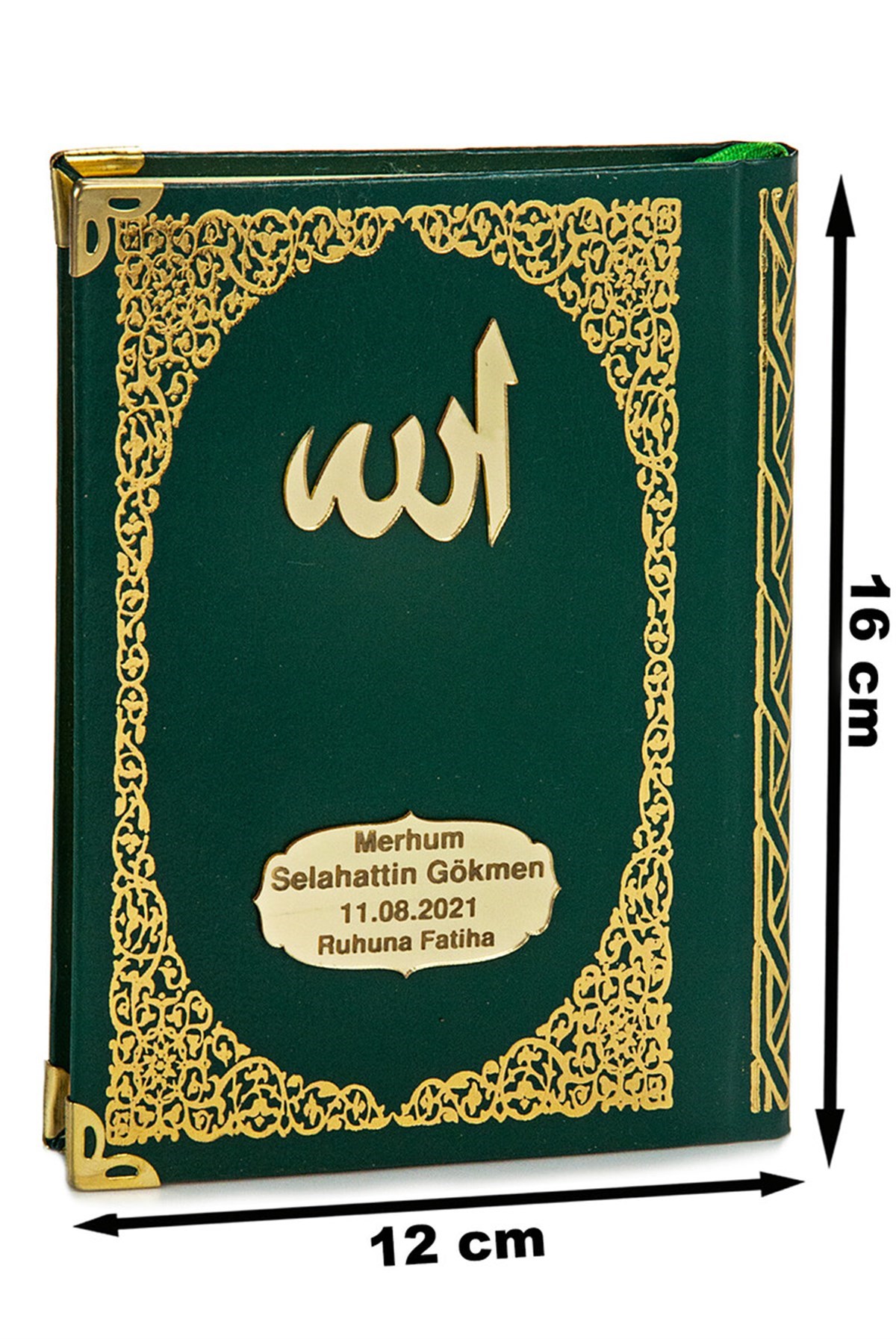 Pleksiye Özel İsim Yazılı Ciltli Yasin Kitabı Çanta Boy Yeşil 128 Sayfa