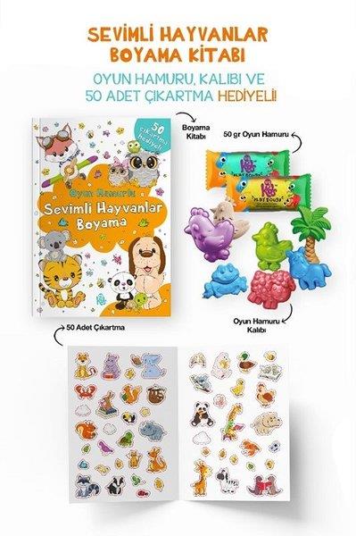 KolektifEgitim Etkinlik KitaplariSevimli Hayvanlar Boyama Kitabı - Oyun Hamuru Kalıbı ve 50 Adet Çıkartma Hediyeli 3 + Yaş