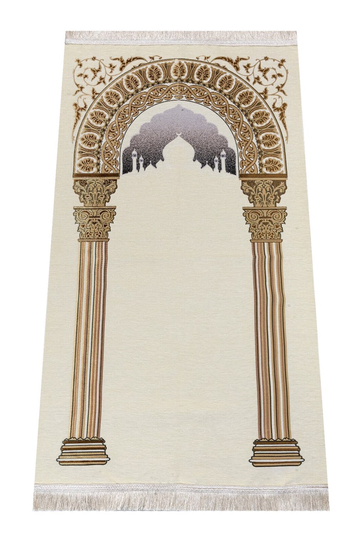 Taç Mahal Desenli Şönil Seccade - Krem Renk