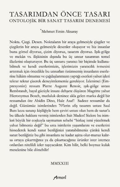 Mehmet Emin AksarayDeneme KitaplarıTasarımdan Önce Tasarı - Ontolojik Bir Sanat Tasarım Denemesi