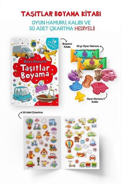 KolektifEgitim Etkinlik KitaplariTaşıtlar Boyama Kitabı - Oyun Hamuru Kalıbı ve 50 Adet Çıkartma Hediyeli 3 + Yaş