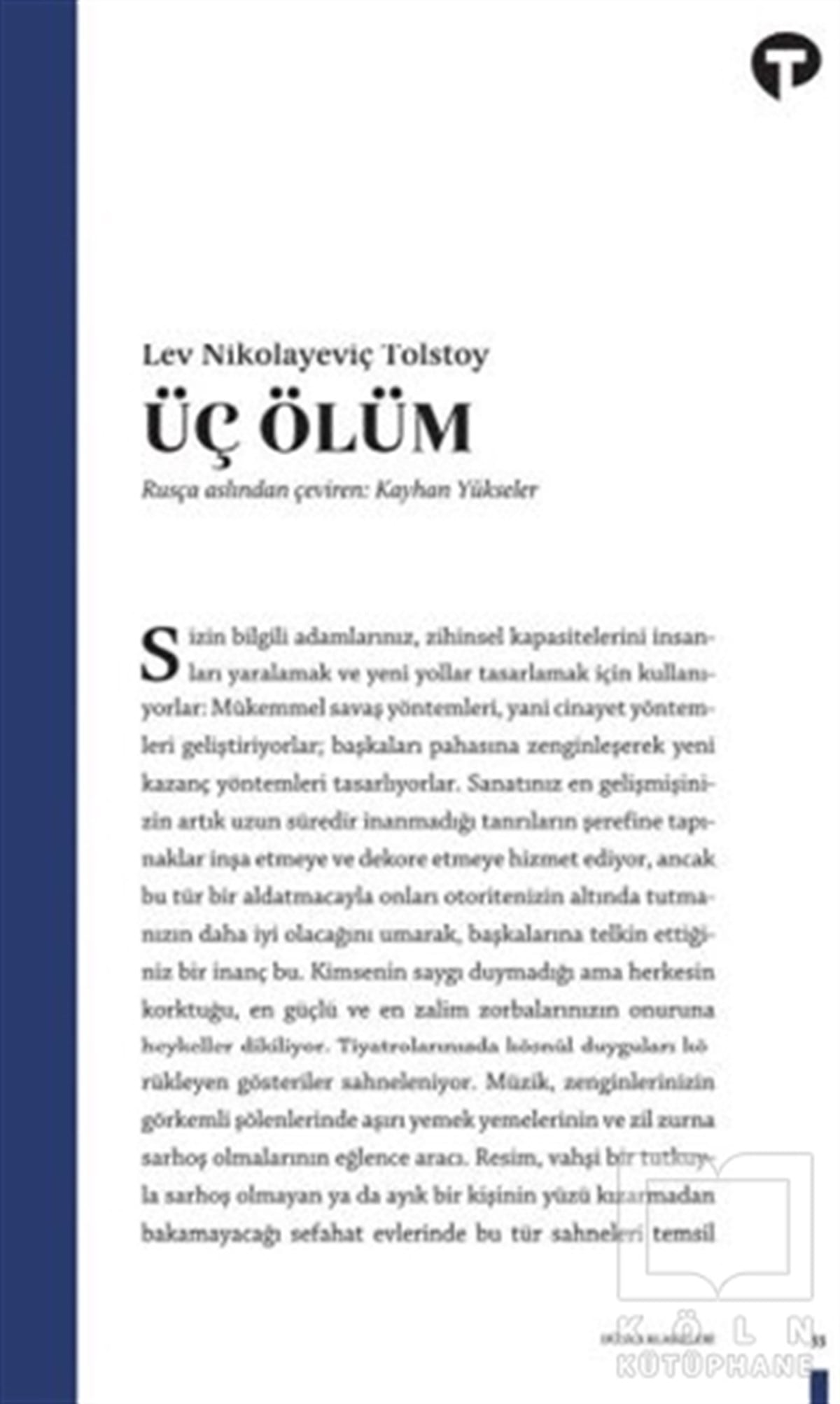 Lev Nikolayeviç TolstoyHikaye (Öykü) KitaplarıÜç Ölüm