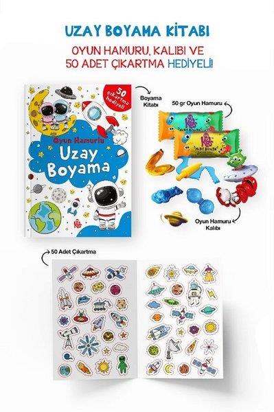 KolektifEgitim Etkinlik KitaplariUzay Boyama Kitabı - Oyun Hamuru Kalıbı ve 50 Adet Çıkartma Hediyeli 3 + Yaş