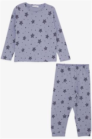 Kız Çocuk Pijama Takımı Yıldız Desenli Lila (1.5-5 Yaş)