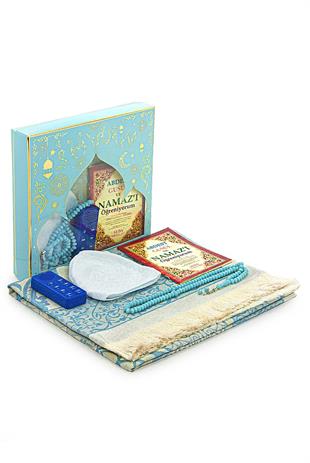 Oğlumun Sesli Namaz Öğretici Seccade Seti Mavi