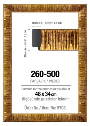 Art Puzzle 260/500lük Altın 48 x 34 cm Puzzle Çerçevesi (30 mm)