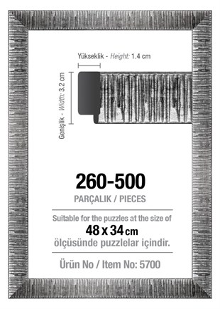 Art Puzzle 260/500lük Gümüş 48 x 34 cm Puzzle Çerçevesi (30 mm)