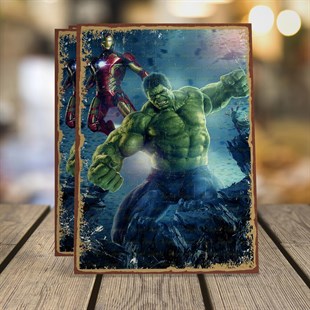 Avangers İron Man ve Hulk Ahşap Retro