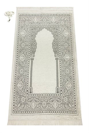 Mihraplı Şönil Lüks Seccade Krem