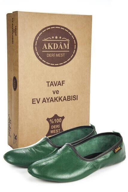 100 Deri Hac Umre Tavaf Patiği ve Ev Ayakkabısı Yeşil