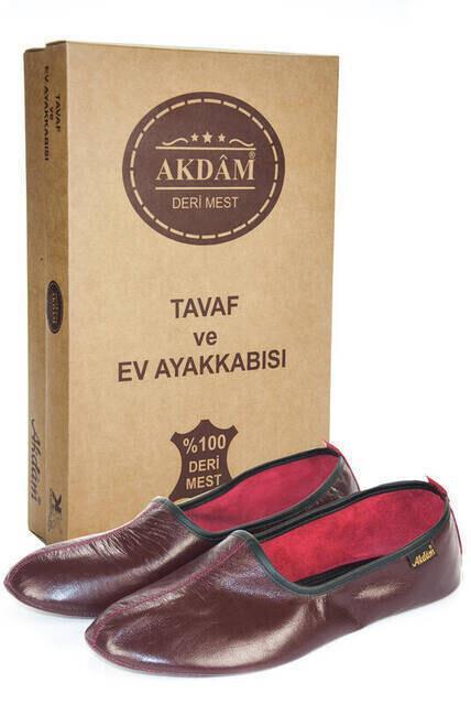 100 Deri Hac Umre Tavaf Patiği ve Ev Ayakkabısı Bordo