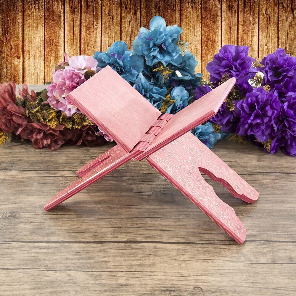 Ahşap Kitaplık ve Kuran Rahlesi 35*17 cm Rumi Desenli Pembe