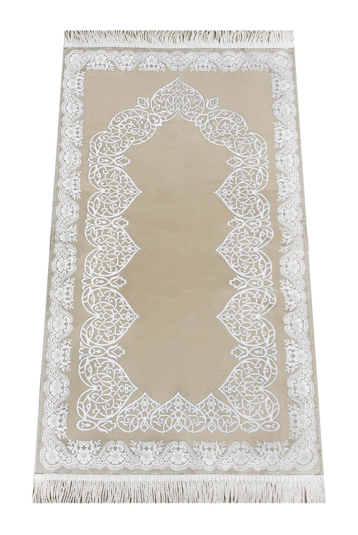 Astarlı Saten Jakarlı Seccade - Koyu Krem