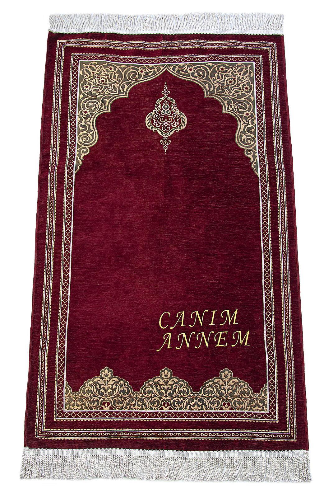 Canım Anneme Mihrap Desenli Şönil Seccade Bordo