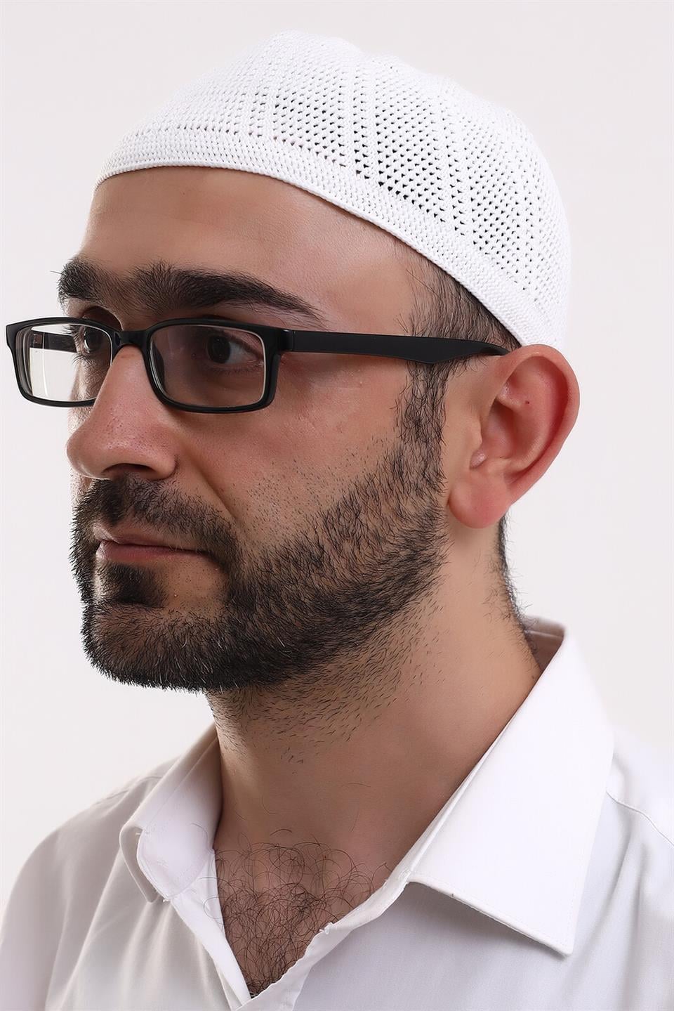 Dantel Makine Örme Erkek Takke Beyaz