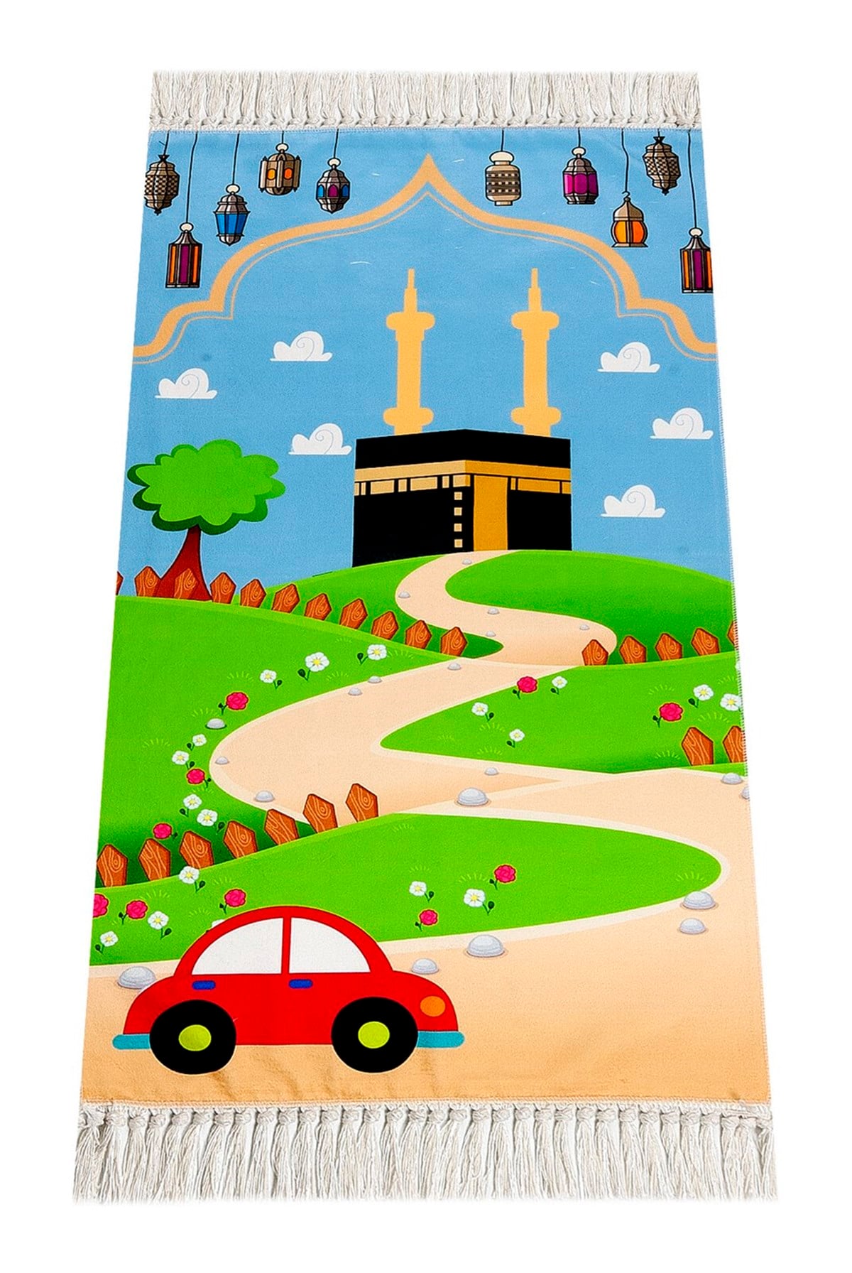 Dijital Baskılı Çocuk Seccadesi - Kabeli Arabalı - 44 X 78 cm