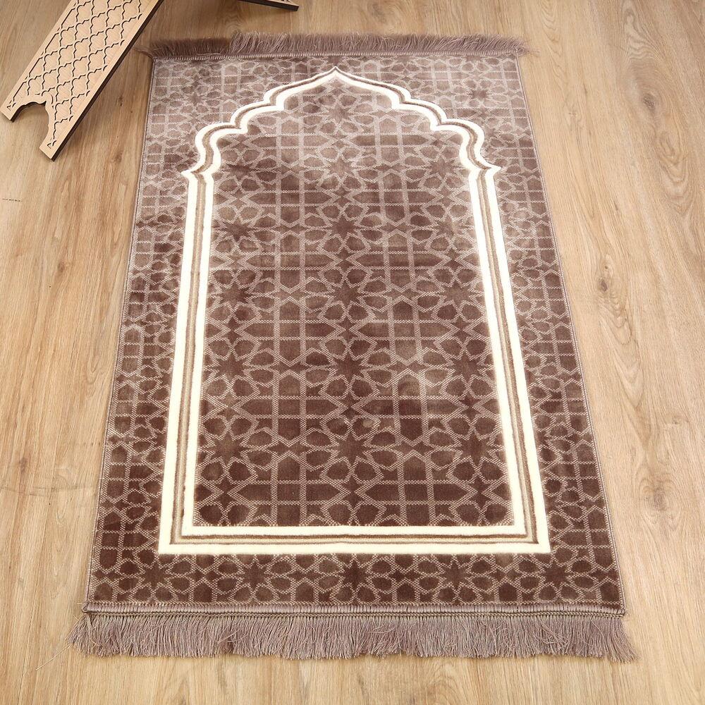 Edebali Lüks Kalın Kadife Halı Tipi  Soft Yumuşak  Seccade- Vizon (70*120 cm 1100 gr)
