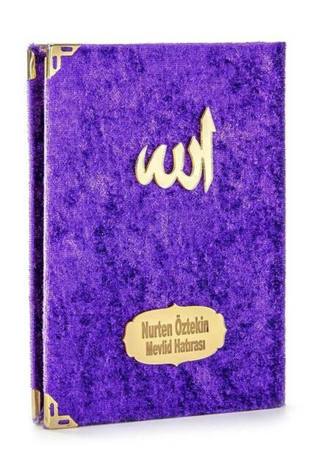 Ekonomik Kadife Kaplı Yasin Kitabı - Çanta Boy - İsim Baskılı Plaka - Mor - Mevlid Hediyeliği