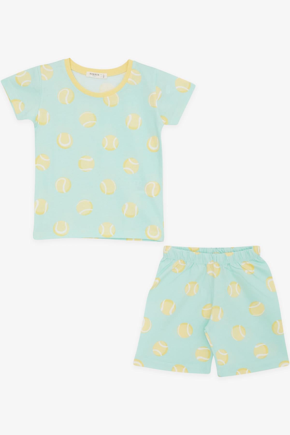 Erkek Bebek Şortlu Pijama Takımı Tenis Topu Desenli Su Yeşili (9 Ay-3 Yaş)
