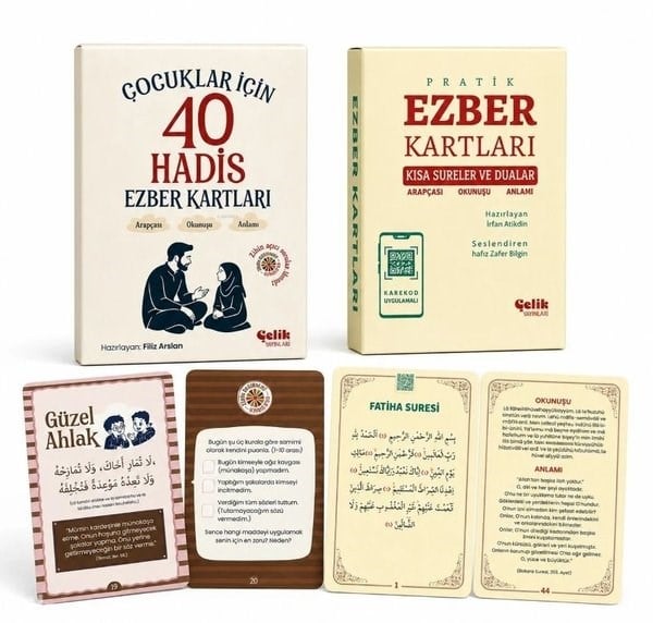 KolektifEtkinlik KitaplarıEzber Kartları Seti: 1 - Çocuklar İçin 40 Hadis 2 - Kısa Sureler ve Dualar
