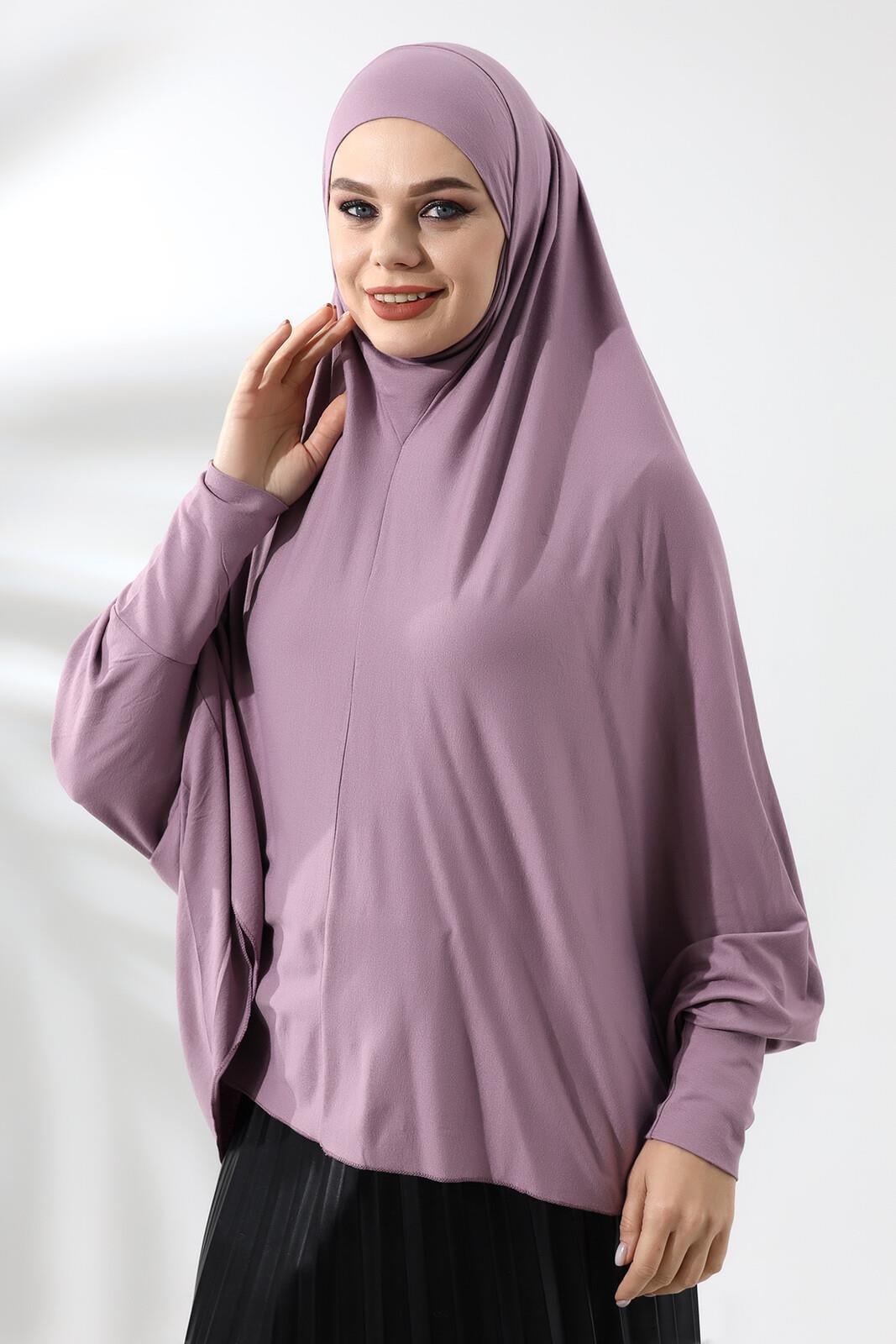Gül Kurusu Hazır Pratik Sultanbaş Tesettür Kollu Penye Sufle Eşarp Hijab