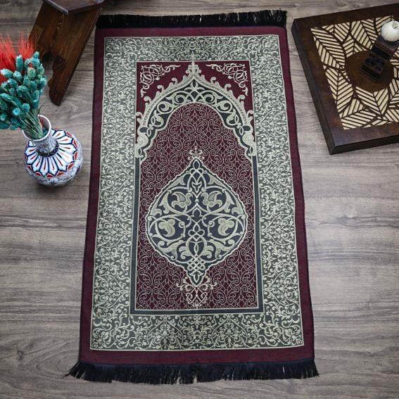 Hediyelik İpek Nur Tafta Seccade Bordo 68x110 cm - 300 gr