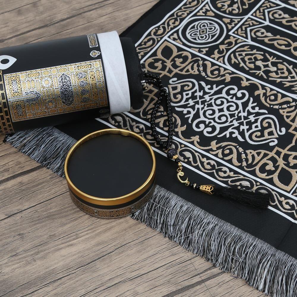 Hediyelik Kabe Kapısı Seccade, İnci Tesbih Silindir Kutu Seti