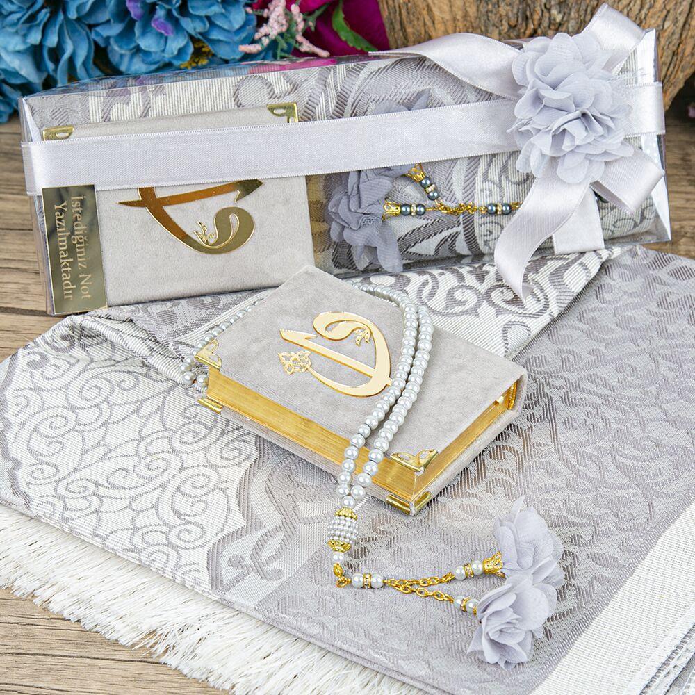 Hediyelik Kur'an-ı Kerim (Cep Boy), Seccade, Güllü İnci Tesbihli Set