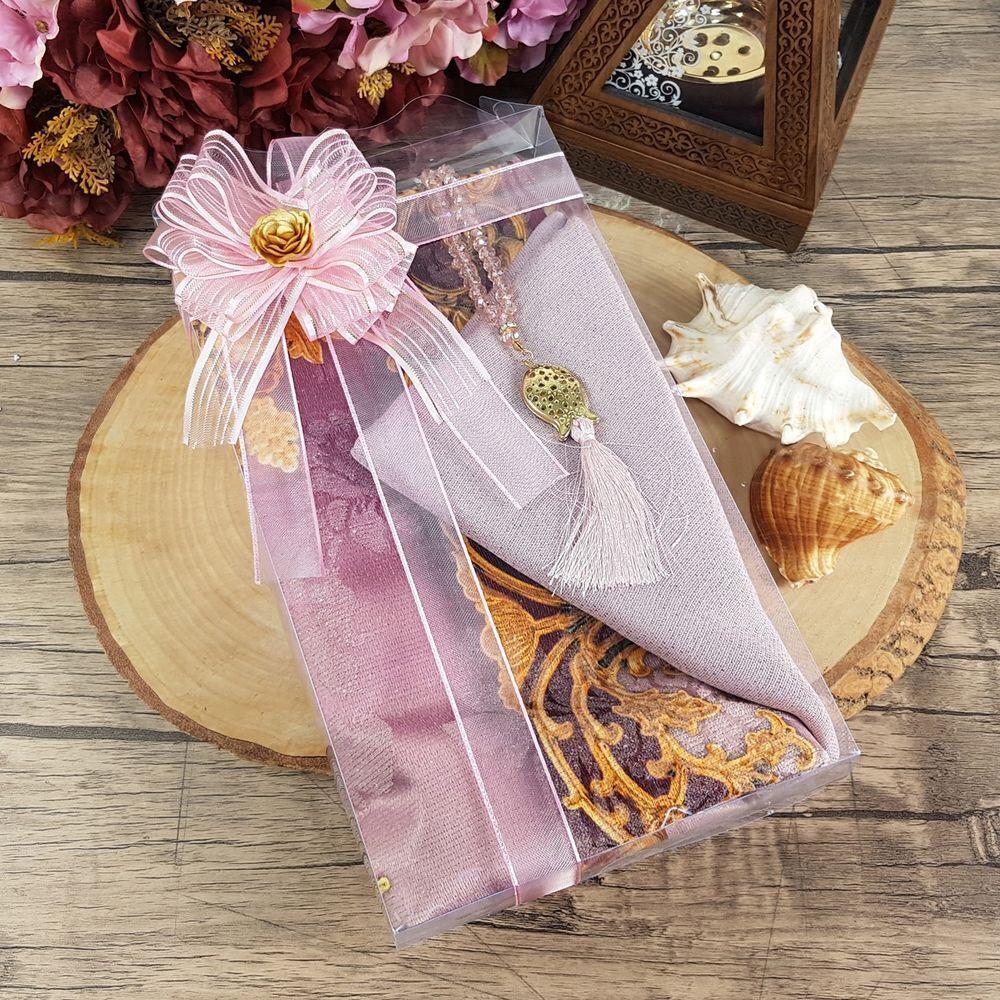 Hediyelik Seccade, Şal, Kristal Tesbih, Süslemeli Asetat Kutulu (30×18) Paket