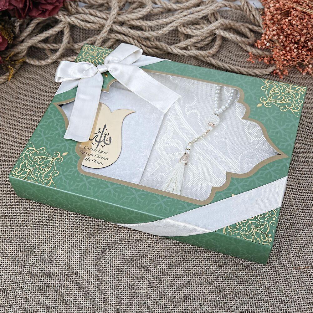 Hediyelik Yasin Kitabı, Seccade, İnci Tesbihli Set-Krem