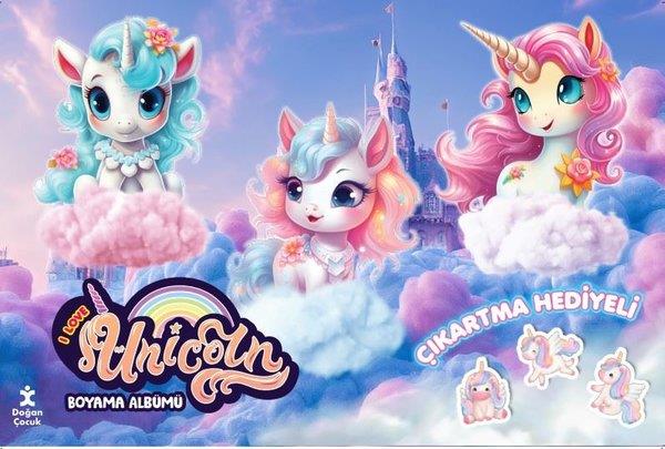 KolektifEgitim Etkinlik KitaplariI Love Unicorn Çıkartma Hediyeli Boyama Albümü