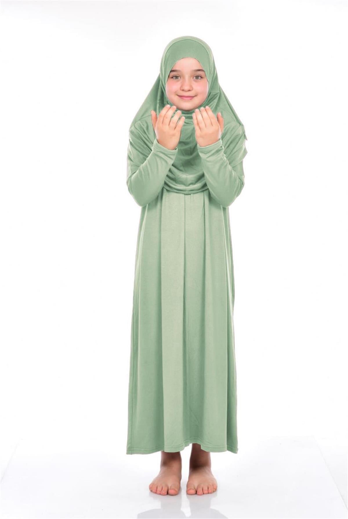 İhvan Çocuk Pratik Namaz Elbisesi 9-11 Yaş Mint Yeşili Rengi