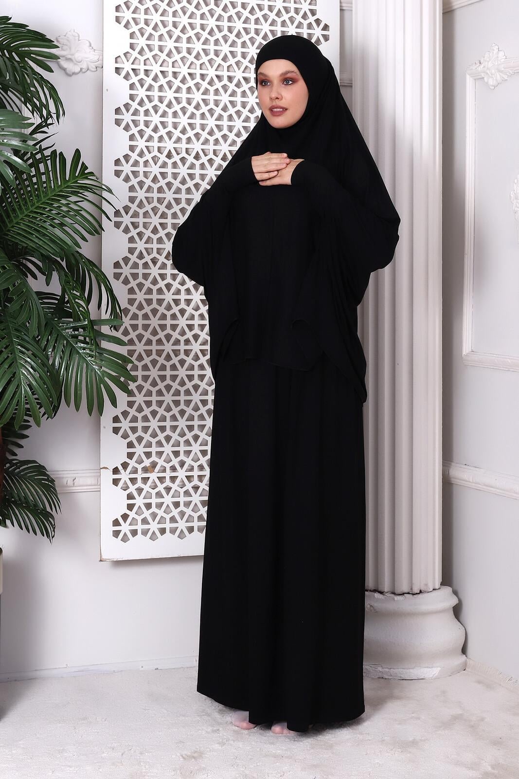 İki Parça Pratik Namaz Elbisesi 8016 Siyah