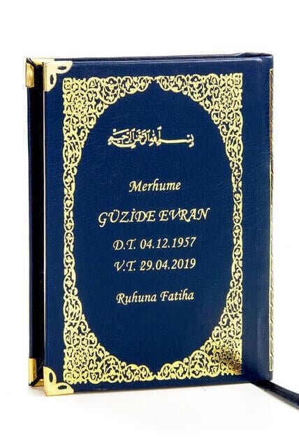 İsim Baskılı Ciltli Yasin Kitabı - Çanta Boy - 224 Sayfa - Lacivert Renk - Mevlid Hediyeliği