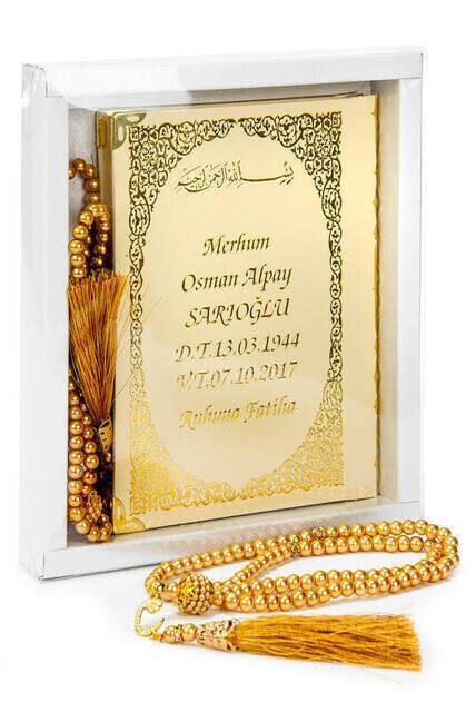 İsim Baskılı Ciltli Yasin Kitabı - Çanta Boy - 128 Sayfa - Kutulu - Vavlı İnci Tesbih - İslami Hediyelik