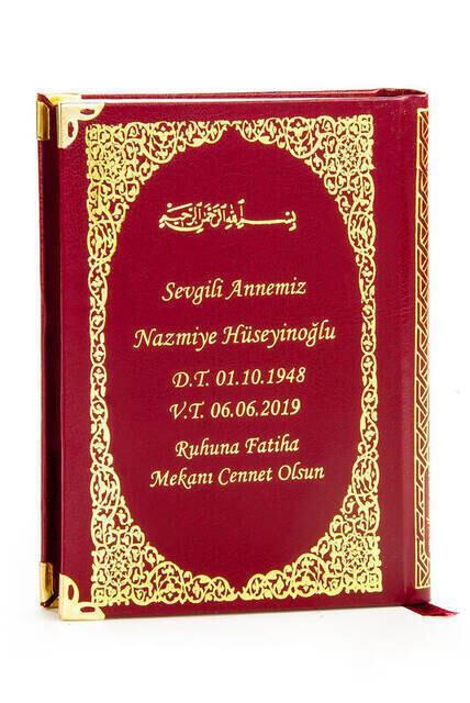 İsim Baskılı Ciltli Yasin Kitabı - Çanta Boy - 224 Sayfa - Bordo Renk - Mevlid Hediyeliği