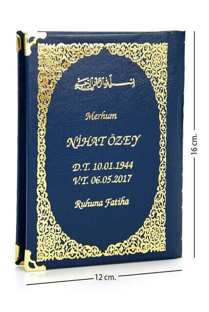 İsim Baskılı Ciltli Yasin Kitabı - Çanta Boy - Lacivert - 128 Sayfa - Mevlit Hediyeliği