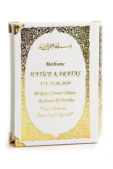 İsim Baskılı Ciltli Yasin Kitabı - Çanta Boy - 224 Sayfa - Beyaz Renk - Dini Hediyelik