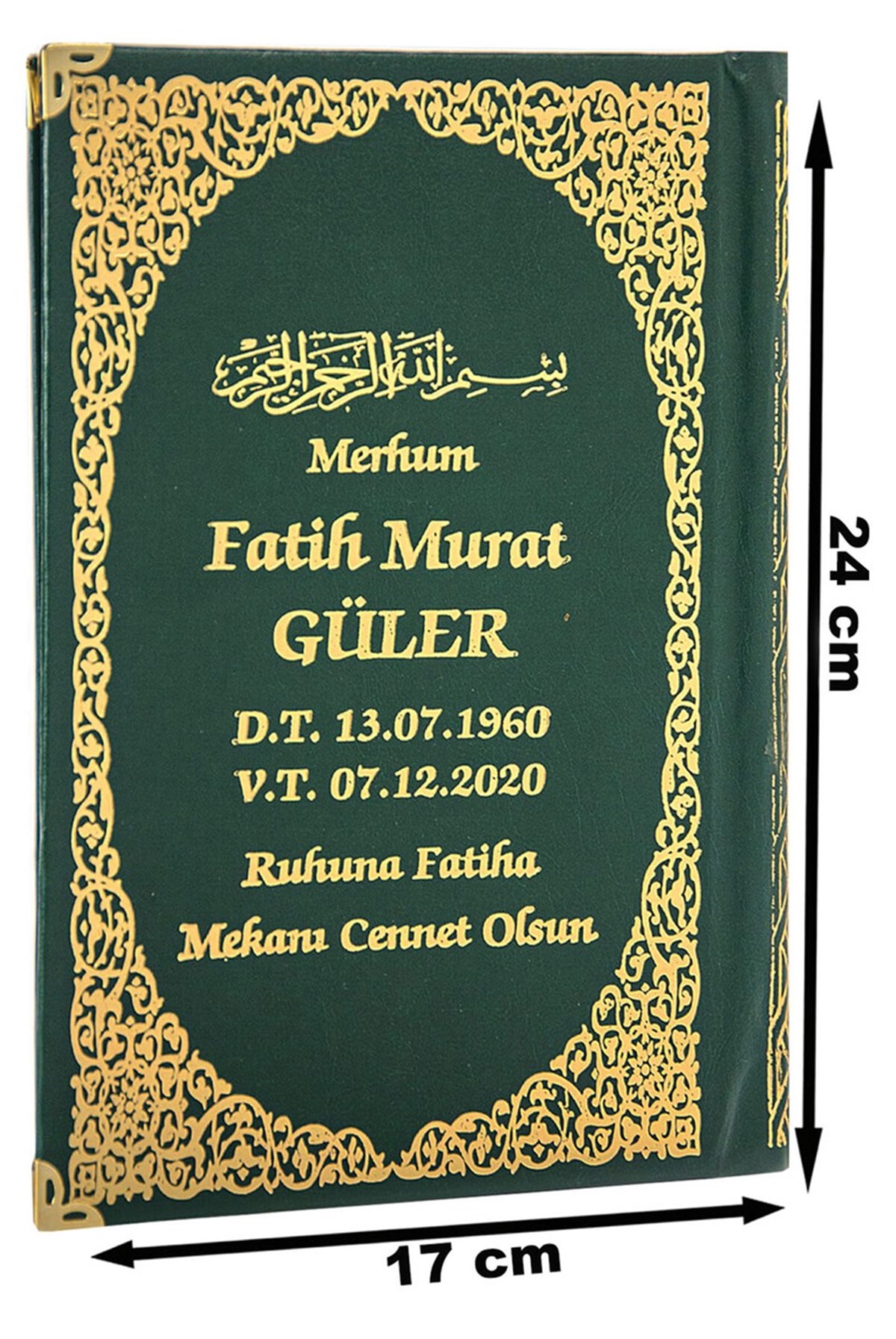 İsim Baskılı Ciltli Yasin Kitabı - Orta Boy - 80 Sayfa - Yeşil Renk - Cemiyet Hediyeliği