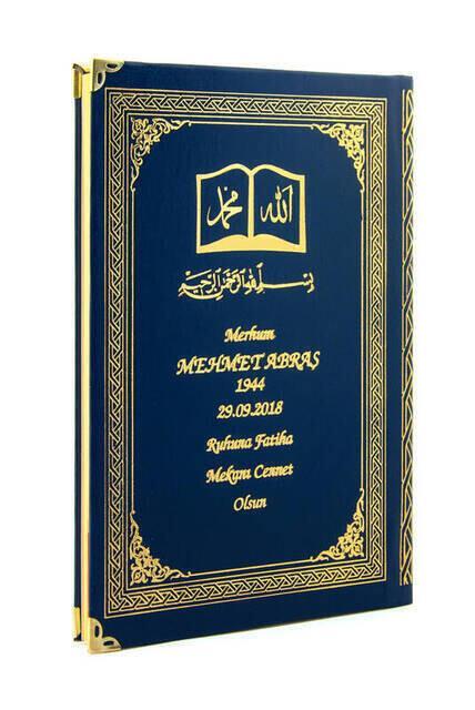 İsim Baskılı Ciltli Yasin Kitabı - Osmanlı Desenli - Orta Boy - 176 Sayfa - Lacivert Renk - Dini Hediyelik