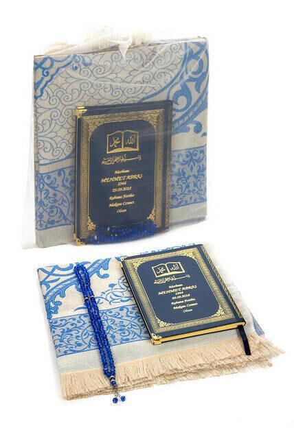 İsim Baskılı Ciltli Yasin Kitabı - Seccade - Kristal Tesbih Set - Kişiye Özel Hediye