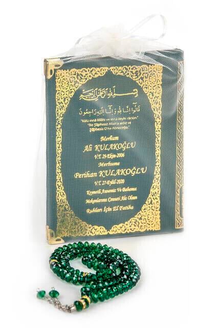 İsim Baskılı Ciltli Yasin Kitabı Çanta Boy 128 Sayfa Tesbihli Yeşil Renk Mevlit Hediyesi