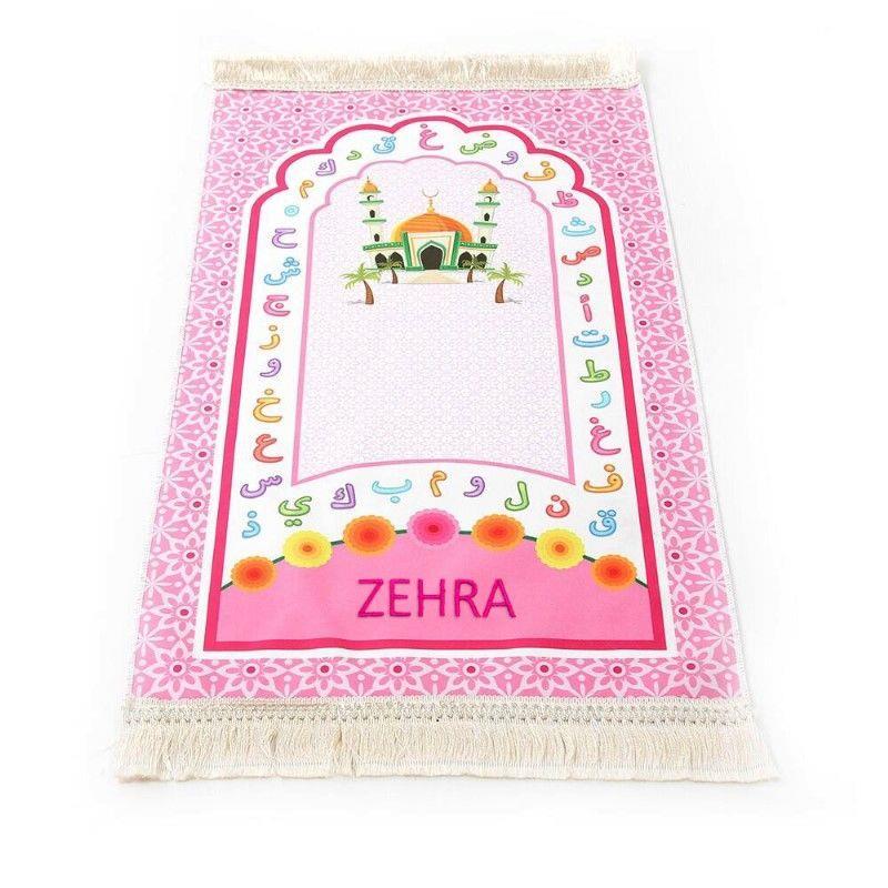 İsme Özel Çocuk Seccadesi Elif-Ba Pembe 82×45 cm 110 gr - Tesbih Hediyeli