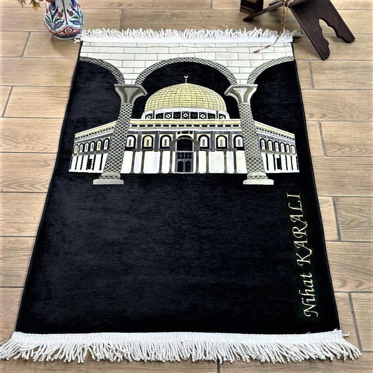 İsminizi Seccadeye Nakşediyoruz Kudüs Seccade 111*65 cm 462 gr- Siyah